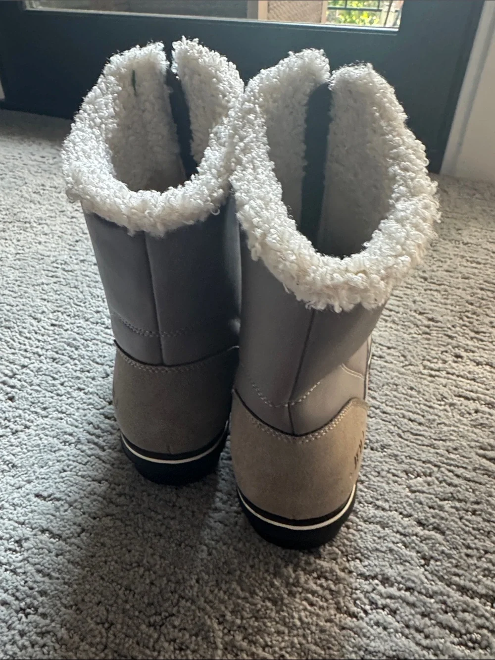 JBU Snowbound Encore Taupe Winter Ankle Boots with White Shearling Collar